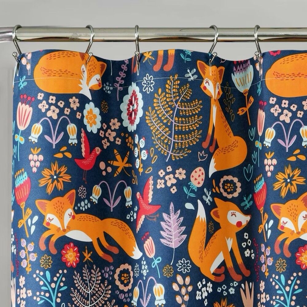 Lush Décor Kids Pixie Fox Shower Curtain 72x72 Navy Mildew Resistant Washable